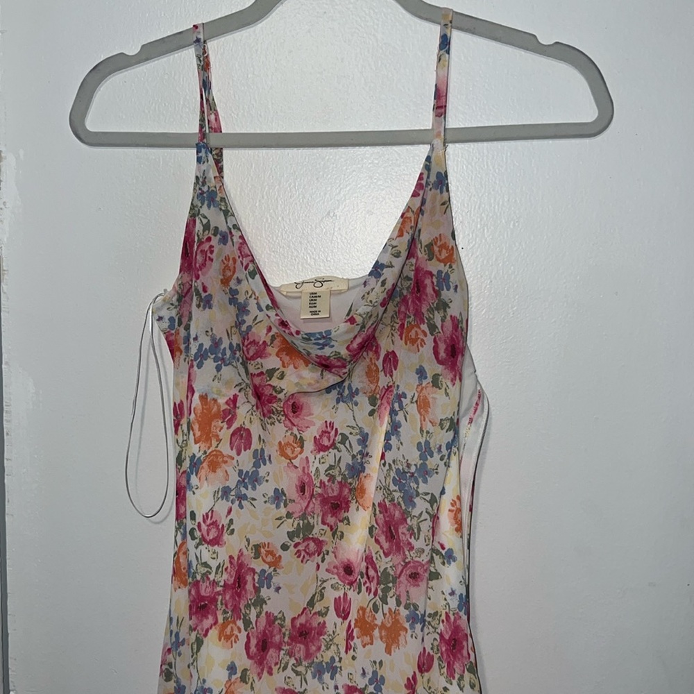Jessica Simpson Floral Cowl Neck Slip Ruffle Dress